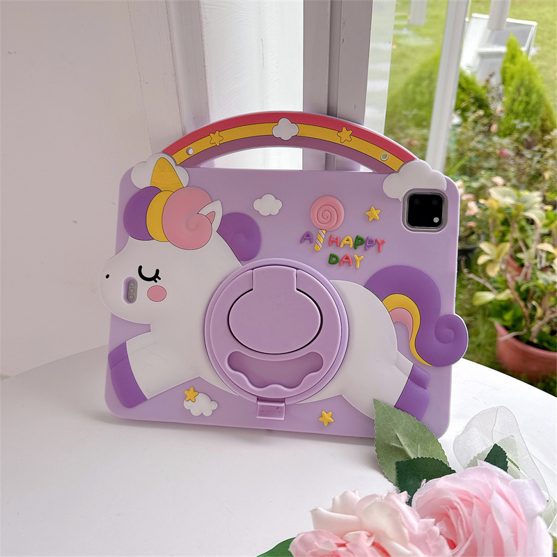Tablet A9 Accessories - Karikatür Unicorn Çocuklar Standı Tablet Kılıfı